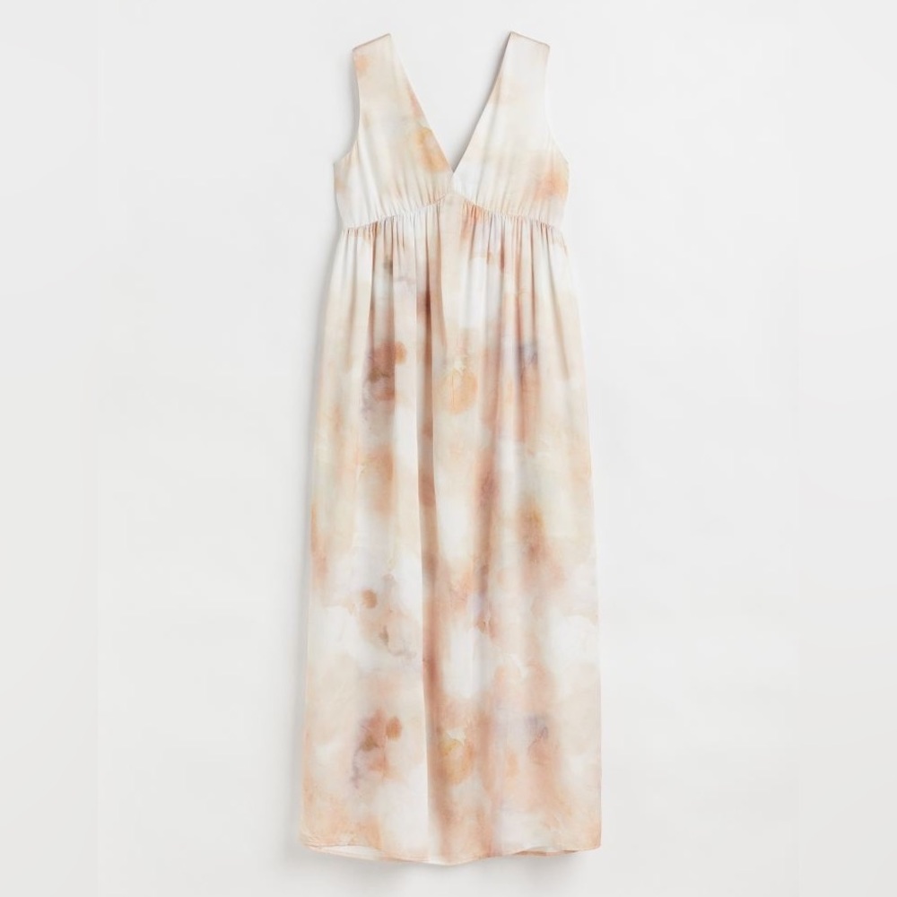 H&M Beige Long V-Neck Dress